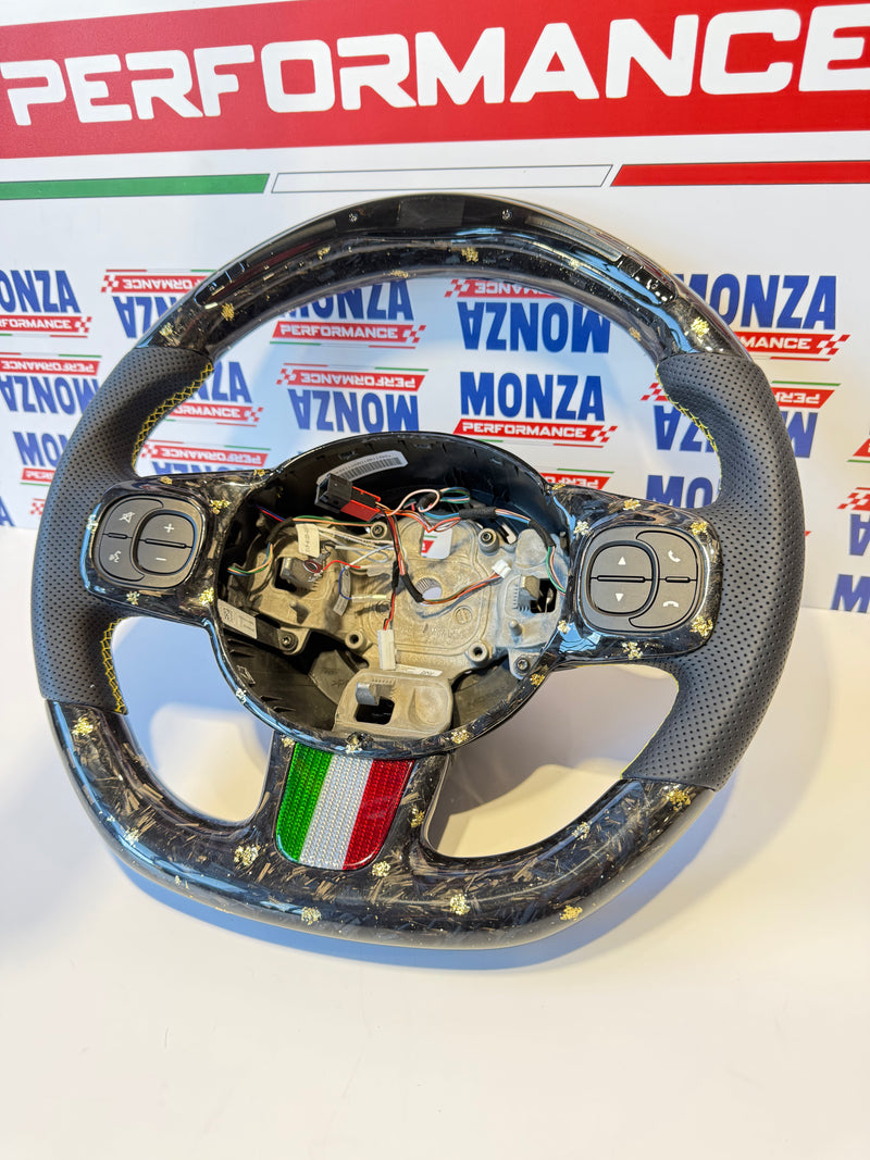 Carica immagine in Galleria Viewer, Volante LED 500 abarth restyling  MULTIFUNZIONE carbonio forgiato giallo- pelle