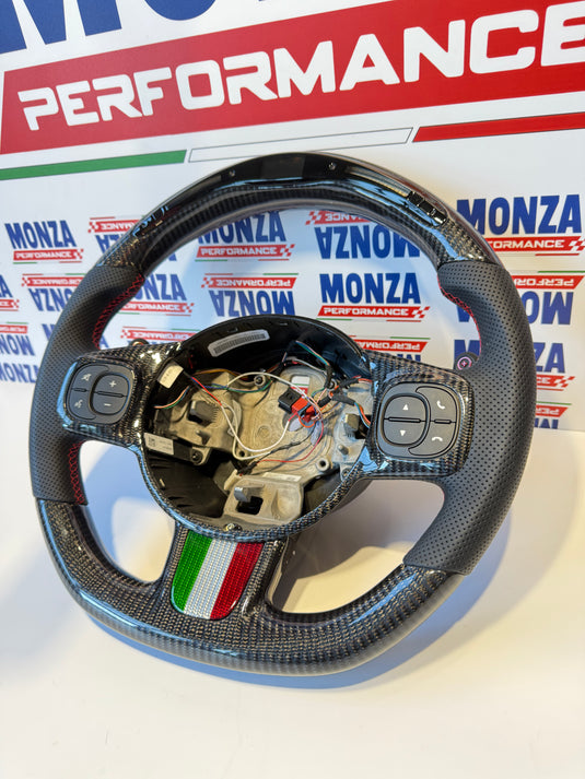 Volante LED 500 abarth restyling MTA   MULTIFUNZIONE carbonio- pelle