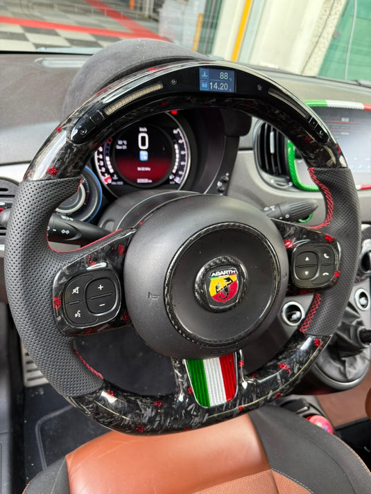 Volante LED 500 abarth restyling  MULTIFUNZIONE carbonio forgiato rosso- pelle