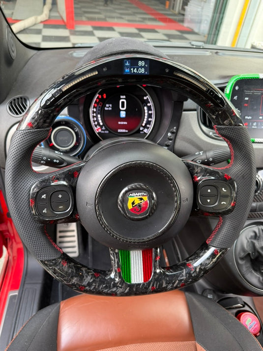 Volante LED 500 abarth restyling  MULTIFUNZIONE carbonio forgiato rosso- pelle