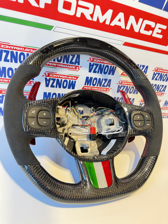 Volante LED 500 abarth restyling MTA MULTIFUNZIONE carbonio- alcantara-Paddle carbonio