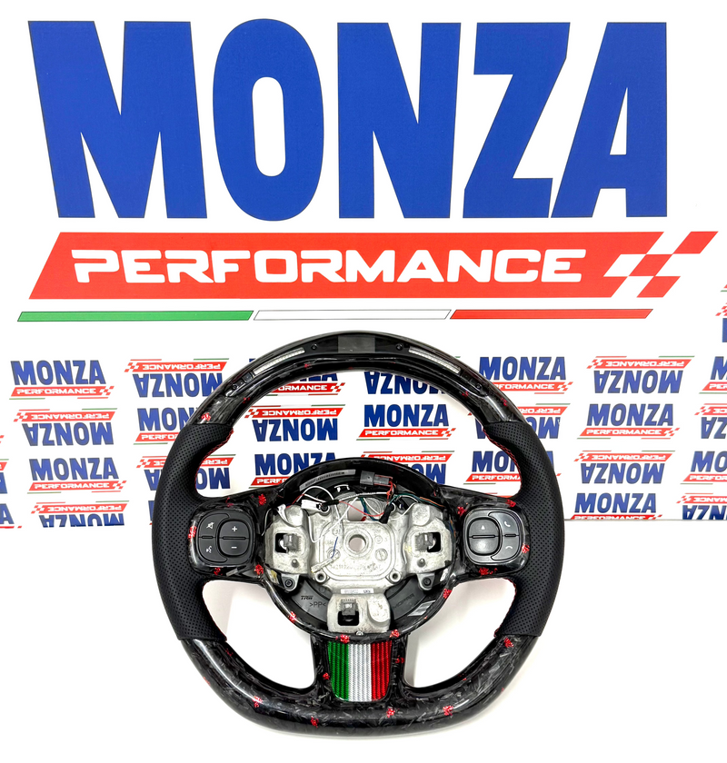 Carica immagine in Galleria Viewer, Volante LED 500 abarth restyling  MULTIFUNZIONE carbonio forgiato rosso- pelle