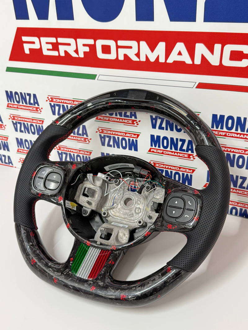 Carica immagine in Galleria Viewer, Volante LED 500 abarth restyling  MULTIFUNZIONE carbonio forgiato rosso- pelle