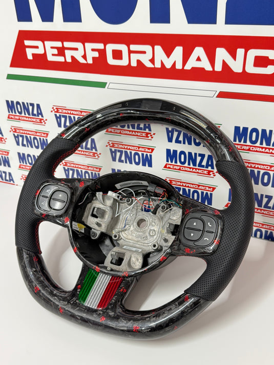 Volante LED 500 abarth restyling  MULTIFUNZIONE carbonio forgiato rosso- pelle