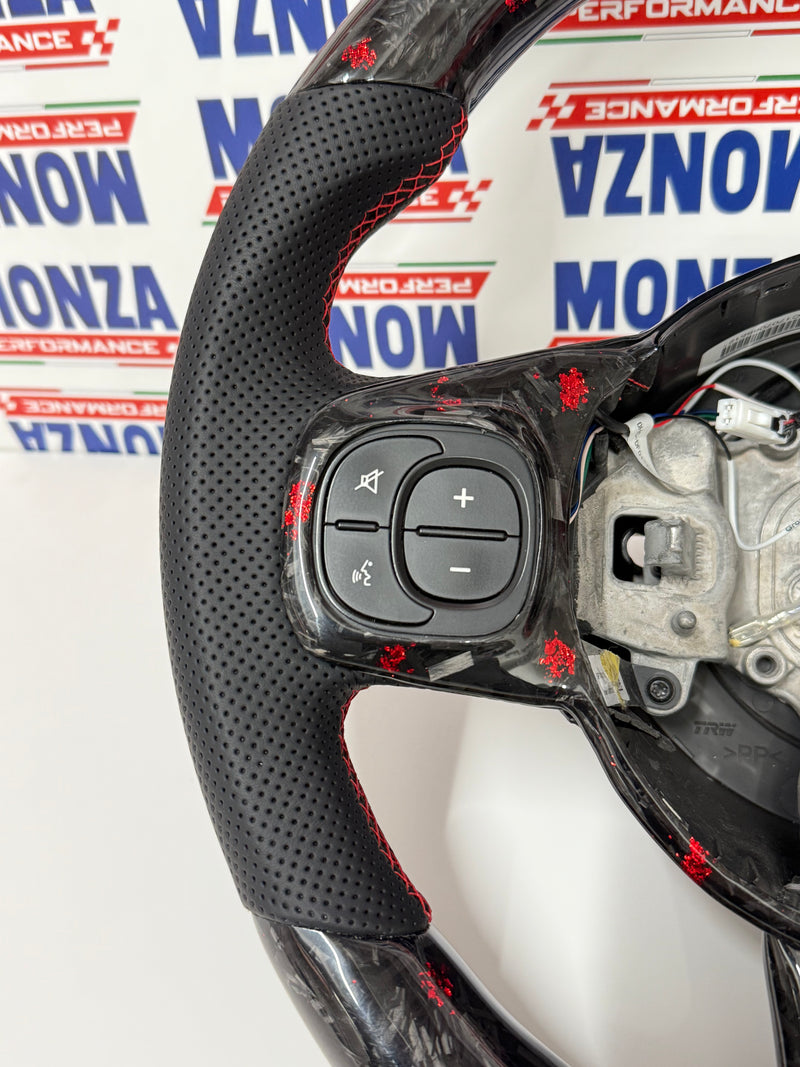 Carica immagine in Galleria Viewer, Volante LED 500 abarth restyling  MULTIFUNZIONE carbonio forgiato rosso- pelle