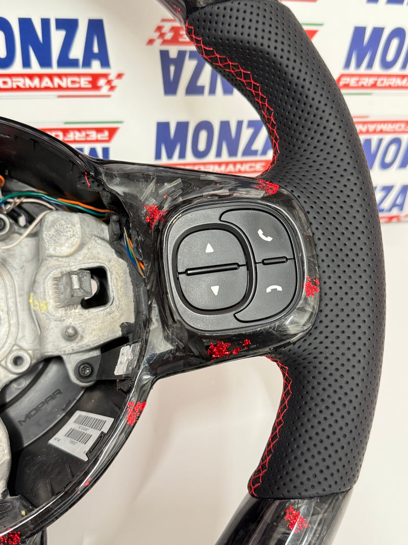 Carica immagine in Galleria Viewer, Volante LED 500 abarth restyling  MULTIFUNZIONE carbonio forgiato rosso- pelle