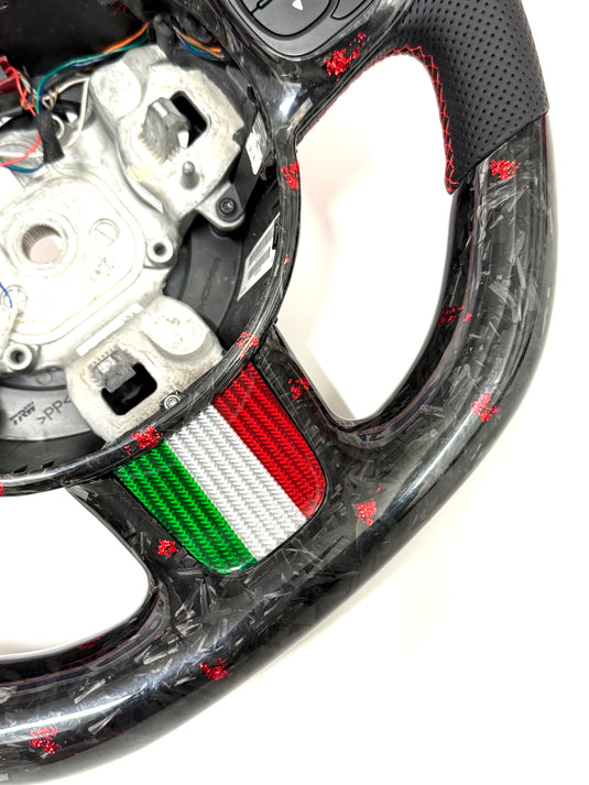 Volante LED 500 abarth restyling  MULTIFUNZIONE carbonio forgiato rosso- pelle
