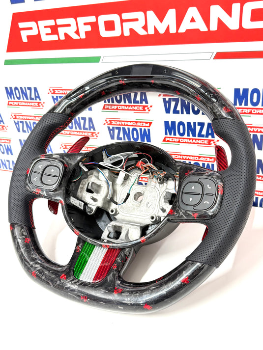 Volante LED 500 abarth restyling MTA   MULTIFUNZIONE carbonio forgiato - pelle