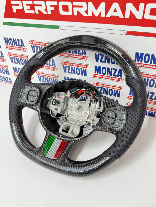 Volante LED 500 abarth restyling MULTIFUNZIONE carbonio - pelle
