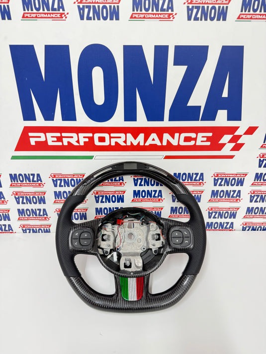 Volante LED 500 abarth restyling  MULTIFUNZIONE carbonio-pelle-tricolore