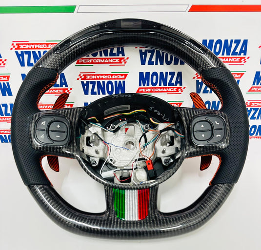 Volante LED 500 abarth restyling MTA   MULTIFUNZIONE carbonio- pelle