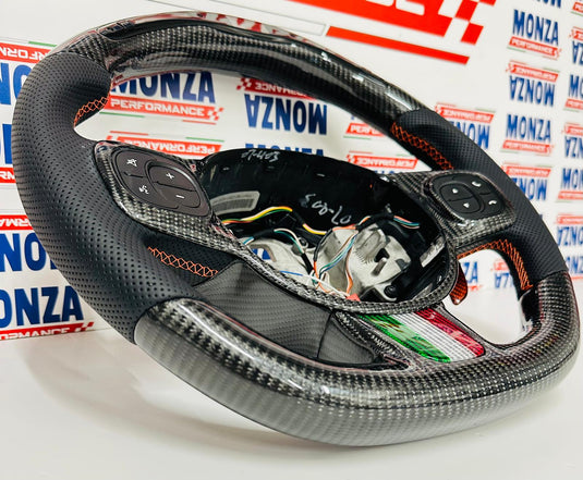 Volante LED 500 abarth restyling MTA   MULTIFUNZIONE carbonio- pelle