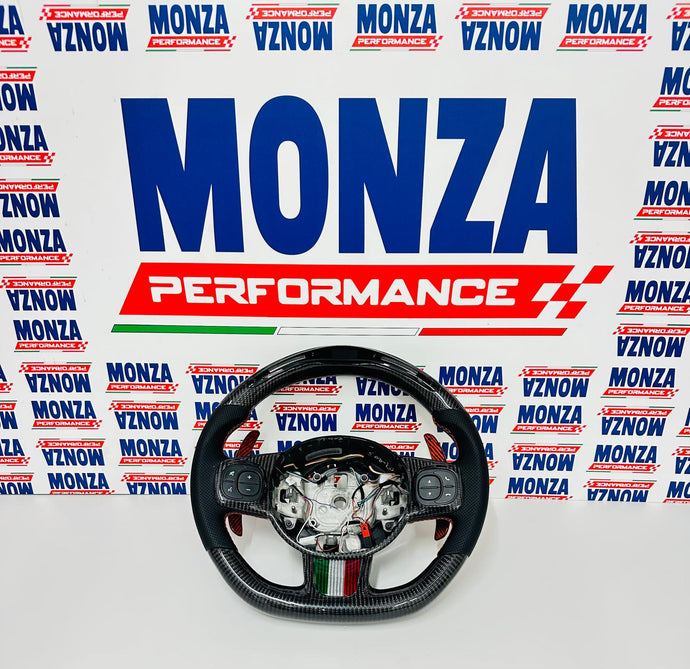 Volante LED 500 abarth restyling MTA   MULTIFUNZIONE carbonio- pelle