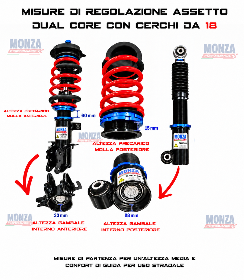 Carica immagine in Galleria Viewer, ASSETTO A GHIERA MONZA PERFORMANCE Dual Core Street &amp; Track Coilover System
